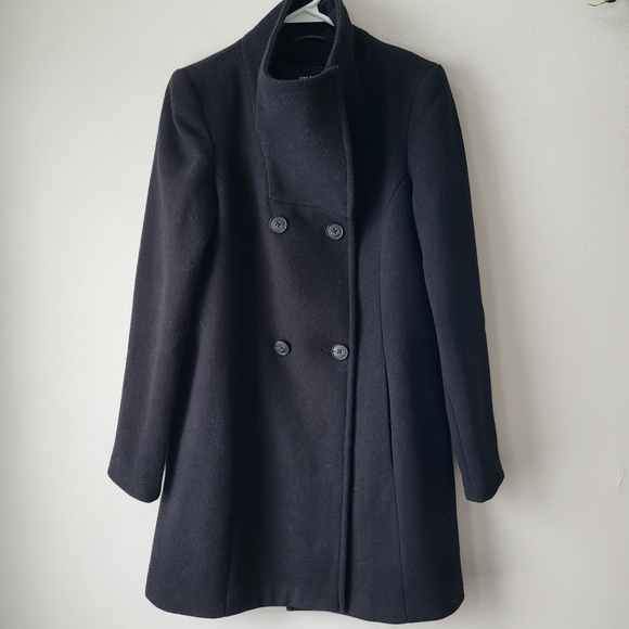 Vera Moda black wool blend double breasted high snap collar coat Size S - Picture 1 of 10